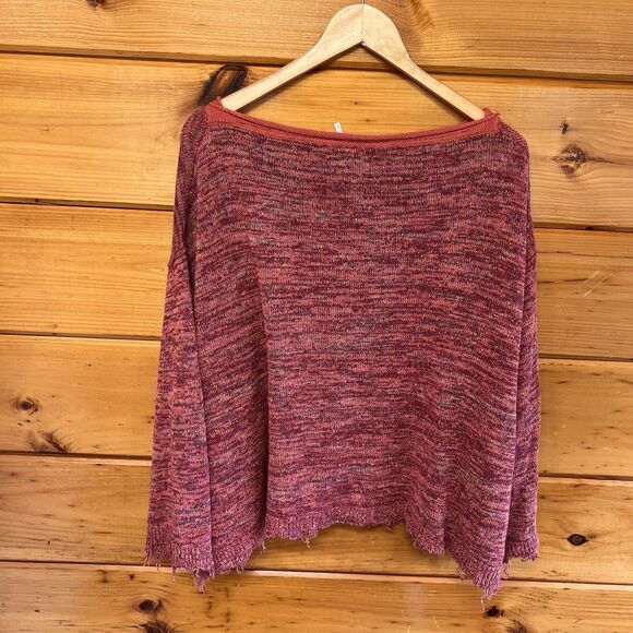 Free People Prism Pullover Sweater Oversized Slouchy Raw Edge Coral Red Size S - Picture 4 of 6
